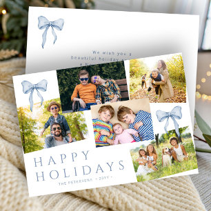 Happy Holidays 5 photo elegant bow Christmas Holiday Card