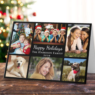 Happy Holidays 6 Photo Collage Black Christmas Holiday Card