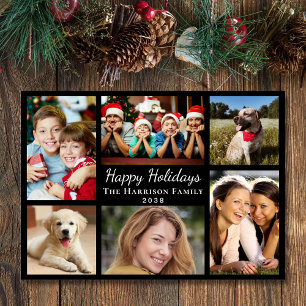 Happy Holidays 6 Photo Collage Christmas Black Holiday Card