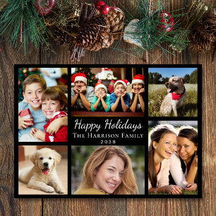 Happy Holidays 6 Photo Collage Christmas Black Holiday Card
