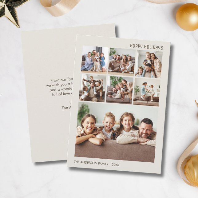 Happy Holidays 7 Family Photo Collage Christmas Holiday Card (Happy Holidays 7 Family Photo Collage Christmas Holiday Card)
