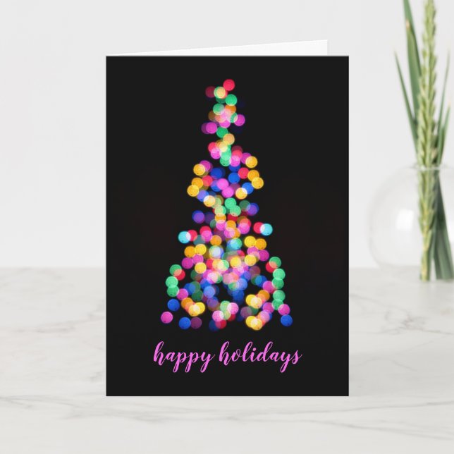 Happy Holidays Abstract Colourful Tree Lights Holiday Card (Front)