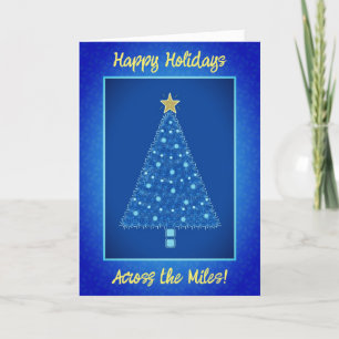 Happy Holidays Across The Miles Blue Tree Holiday Card