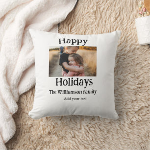 Happy holidays add family name photo Christmas Cushion