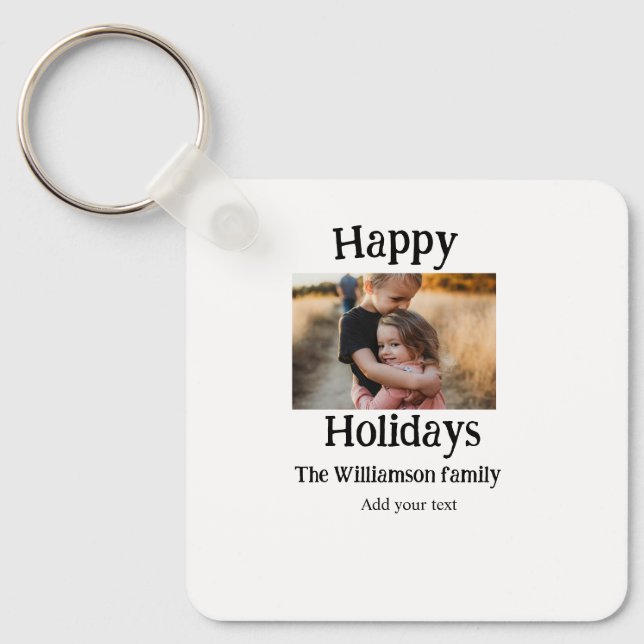 Happy holidays add family name photo Christmas  Key Ring (Front)