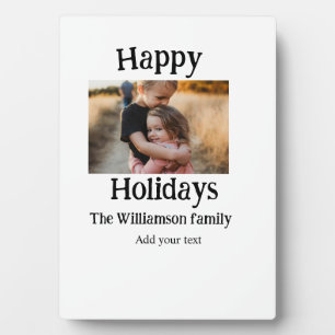 Happy holidays add family name photo Christmas Plaque