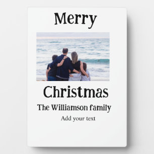 Happy holidays add family name photo Christmas Plaque