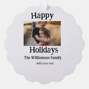 Happy holidays add family name photo Christmas  Tree Decoration Card