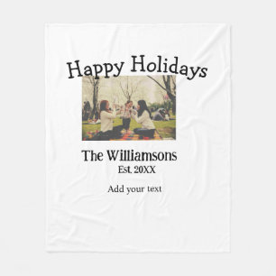 Happy holidays add family name photo date year sim fleece blanket