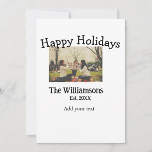 Happy holidays add family name photo date year sim invitation