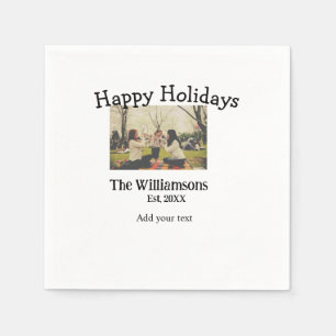 Happy holidays add family name photo date year sim napkin