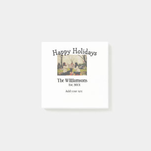 Happy holidays add family name photo date year sim post-it notes