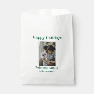 Happy holidays add family photo green Christmas fa Favour Bag
