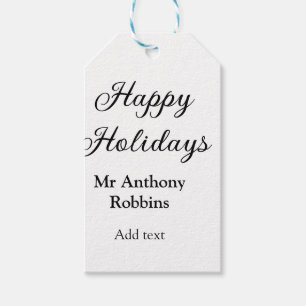 Happy holidays add name date year simple minimChri Gift Tags