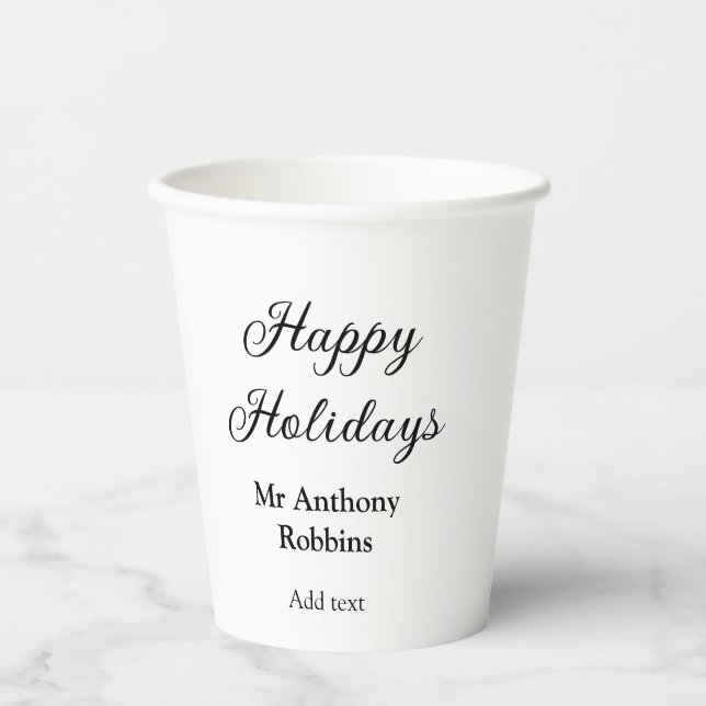 Happy holidays add name date year simple minimChri Paper Cups (Front)