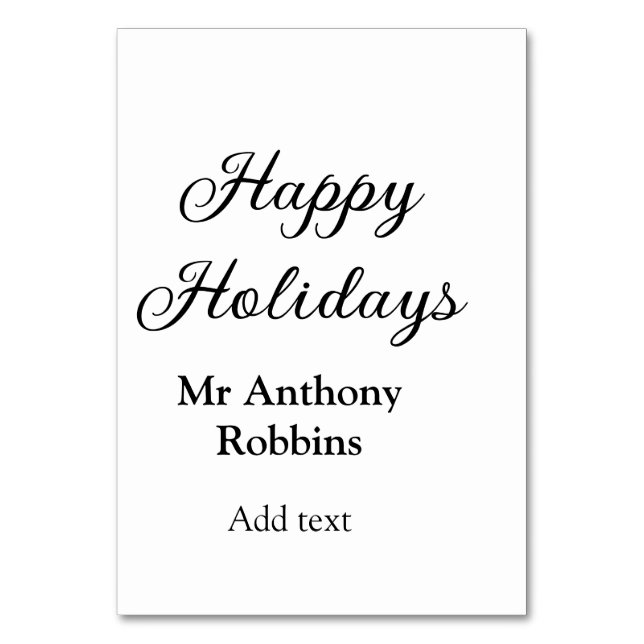 Happy holidays add name date year simple minimChri Table Number (Front)