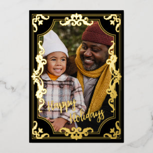 Happy Holidays Add Your Photo and Text Real Gold Foil Holiday Card
