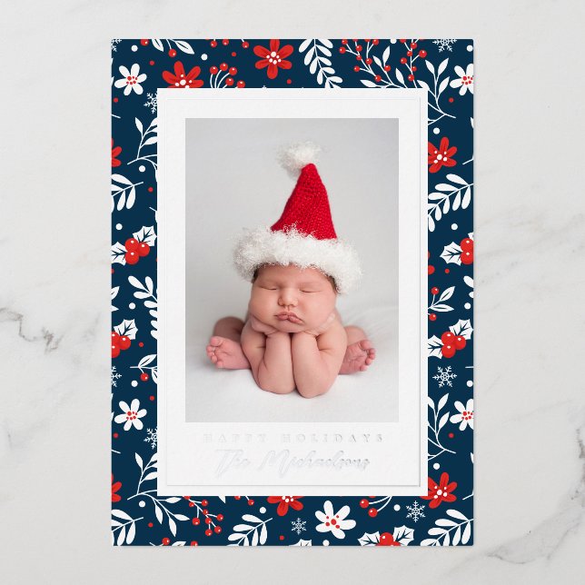 HAPPY HOLIDAYS | Add Your Photo Foil Holiday Card (Front)