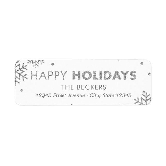 Happy Holidays Address Labels Faux Silver (Front)