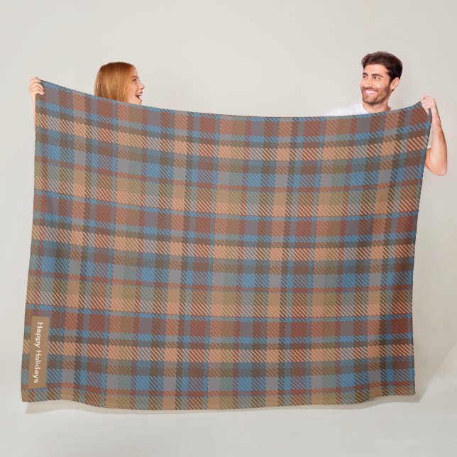 Happy Holidays adorable plaid Brown pattern Fleece Blanket (In Situ)