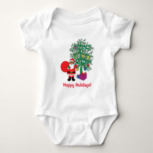 Happy Holidays African American Santa Claus Family Baby Bodysuit