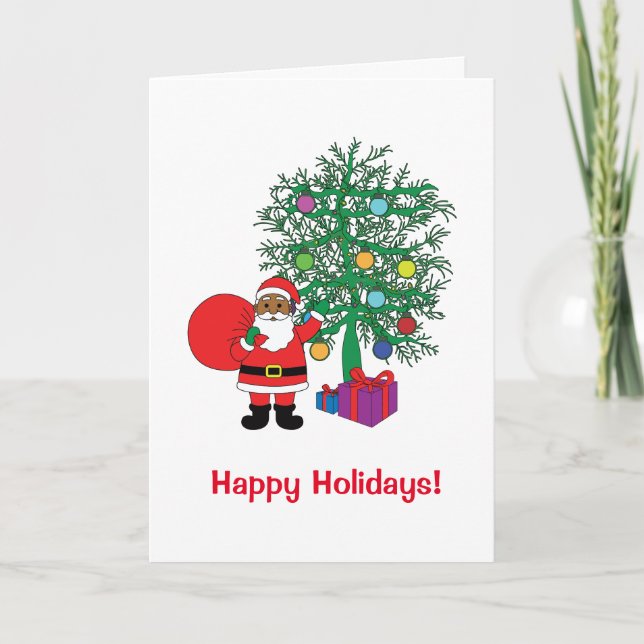Happy Holidays African American Santa Claus Family Holiday Card (Front)