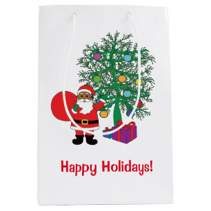 Happy Holidays African American Santa Claus Family Medium Gift Bag