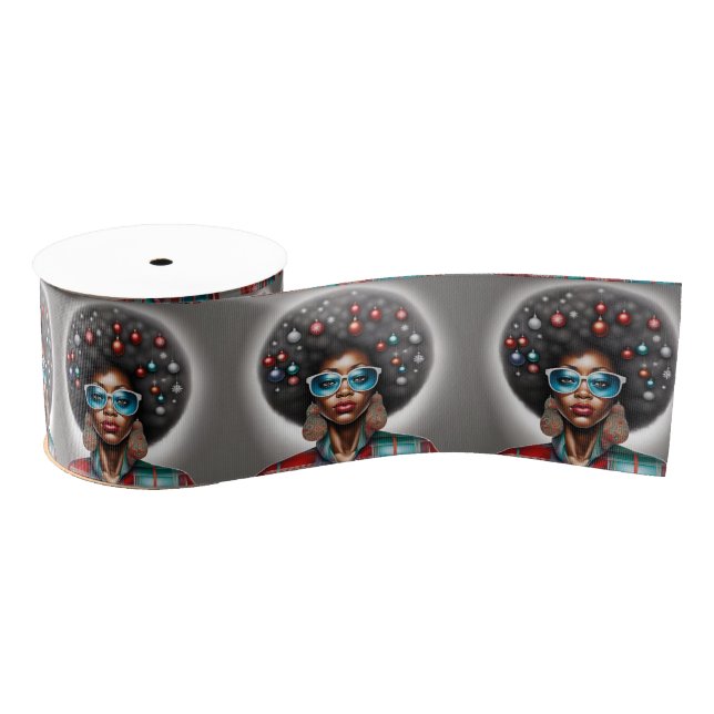 Happy Holidays Afro Hair Art  Grosgrain Ribbon (Spool)