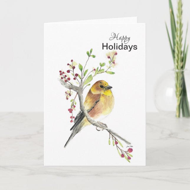 Happy Holidays American Goldfinch Bird Card (Front)