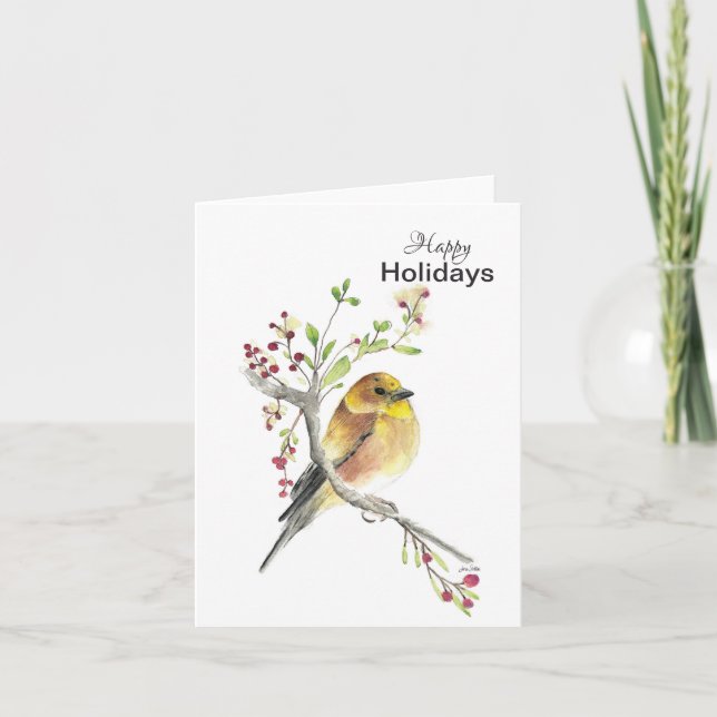 Happy Holidays American Goldfinch Bird Card (Front)