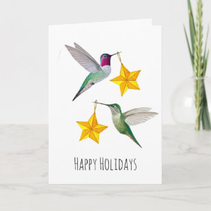 Happy Holidays Anna's Hummingbirds and Stars  Holiday Card