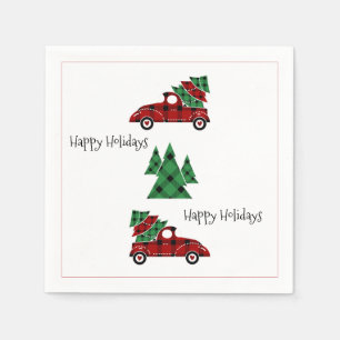 Happy Holidays Antique Red Truck Holiday Napkins