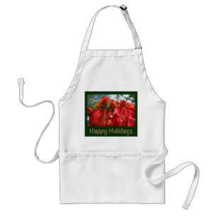 Happy Holidays aprons Red Roses Flowers Green