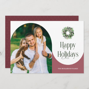 Happy Holidays Arched Photo Modern Holiday Card