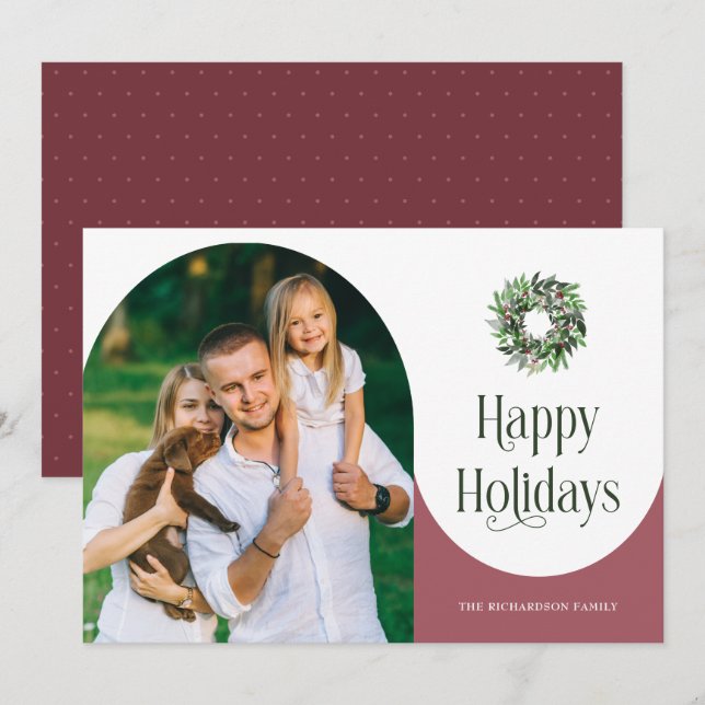 Happy Holidays Arched Photo Modern Holiday Card (Front/Back)