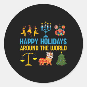 Happy Holidays Around The World Multicultural Cele Classic Round Sticker