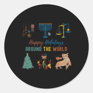 Happy Holidays Around the World Multicultural Cele Classic Round Sticker