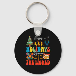 Happy Holidays Around World Christmas Hanukkah Diw Key Ring