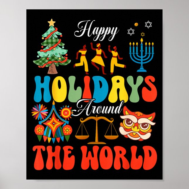 Happy Holidays Around World Christmas Hanukkah Diw Poster (Front)