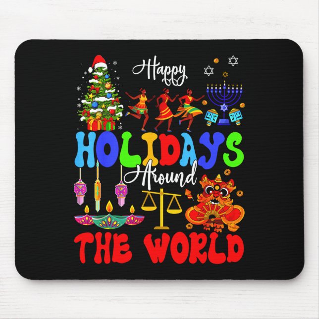 Happy Holidays Around World Matching Family Vacati Mouse Pad (Front)