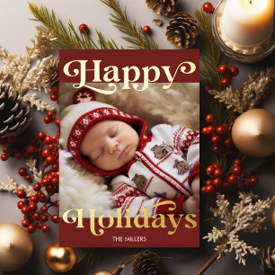 Happy Holidays Baby's First Christmas Traditional Foil Holiday Card