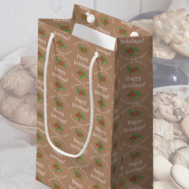 Happy Holidays Baking Gift Brown Editable Small Gift Bag (Creator Uploaded)