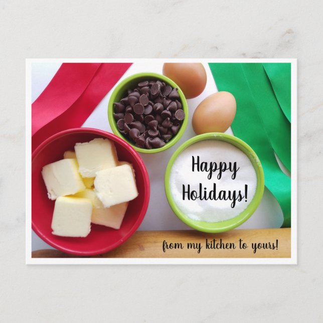 Happy Holidays Baking Ingredients from my Kitchen Postcard (Front)
