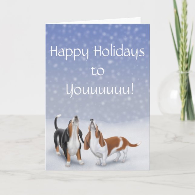 Happy Holidays Basset Hounds Card (Front)