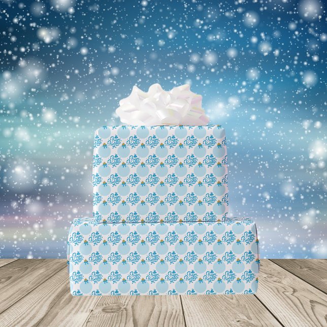 Happy Holidays Bauble Ornament Blue Wrapping Paper (Creator Uploaded)