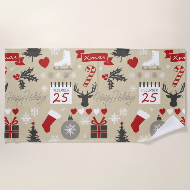 Happy Holidays Beach Towel (Front)