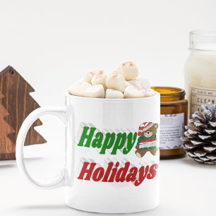 Happy Holidays Bear Christmas half typography Coffee Mug