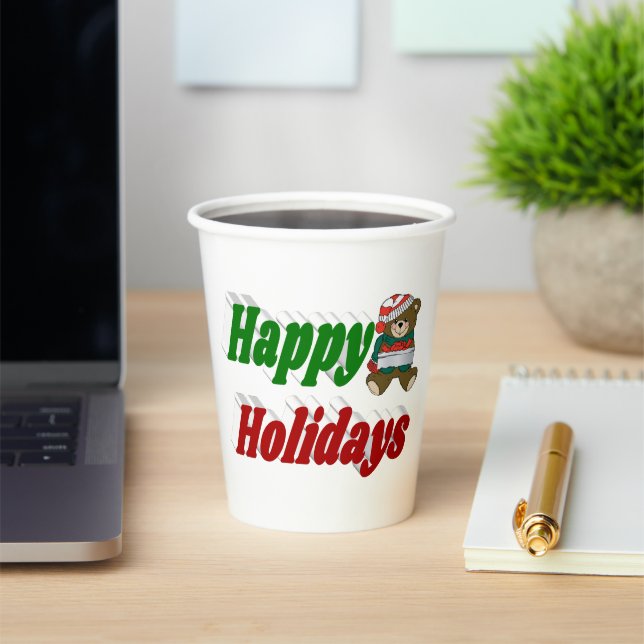 Happy Holidays Bear Christmas typography  Paper Cups (Insitu)