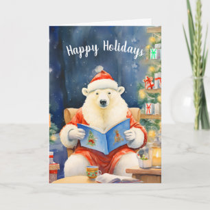 Happy Holidays Bear Reading in a Comfy Chair Card