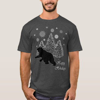 Happy Holidays Bear Winter Snowflakes Leopard Tree T-Shirt